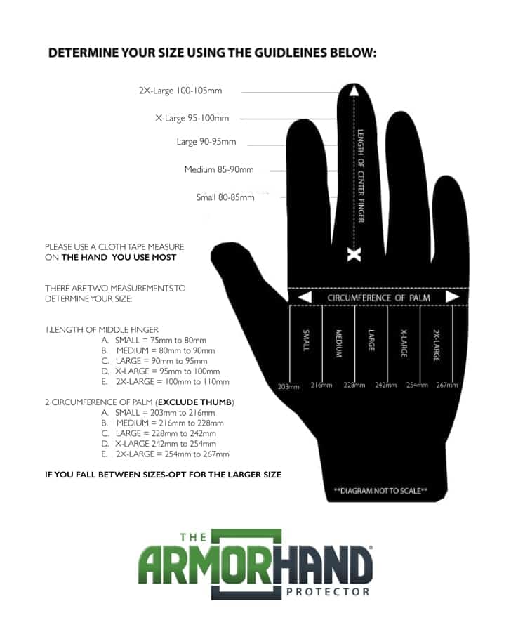 ArmOR Hand Protective Glove Size Chart
